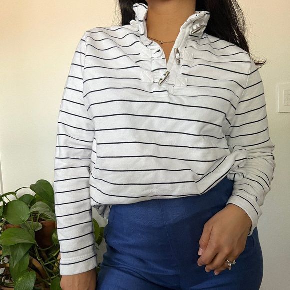 Vintage 90s yacht sweatshirt casual striped nautical style long sleeve Large - Picture 7 of 13